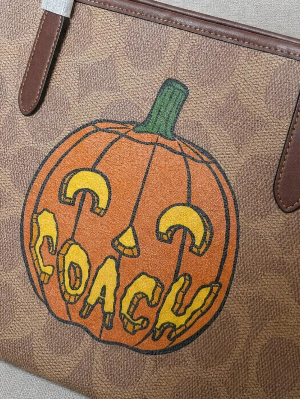 Coach Halloween Pumpkin City Tote Bag Signature Print Canvas Purse Bag NWT 2025